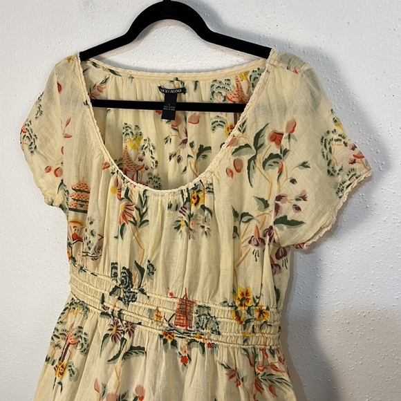 Lucky Brand semi sheer Asian print top size Large 100% cotton - Picture 3 of 9